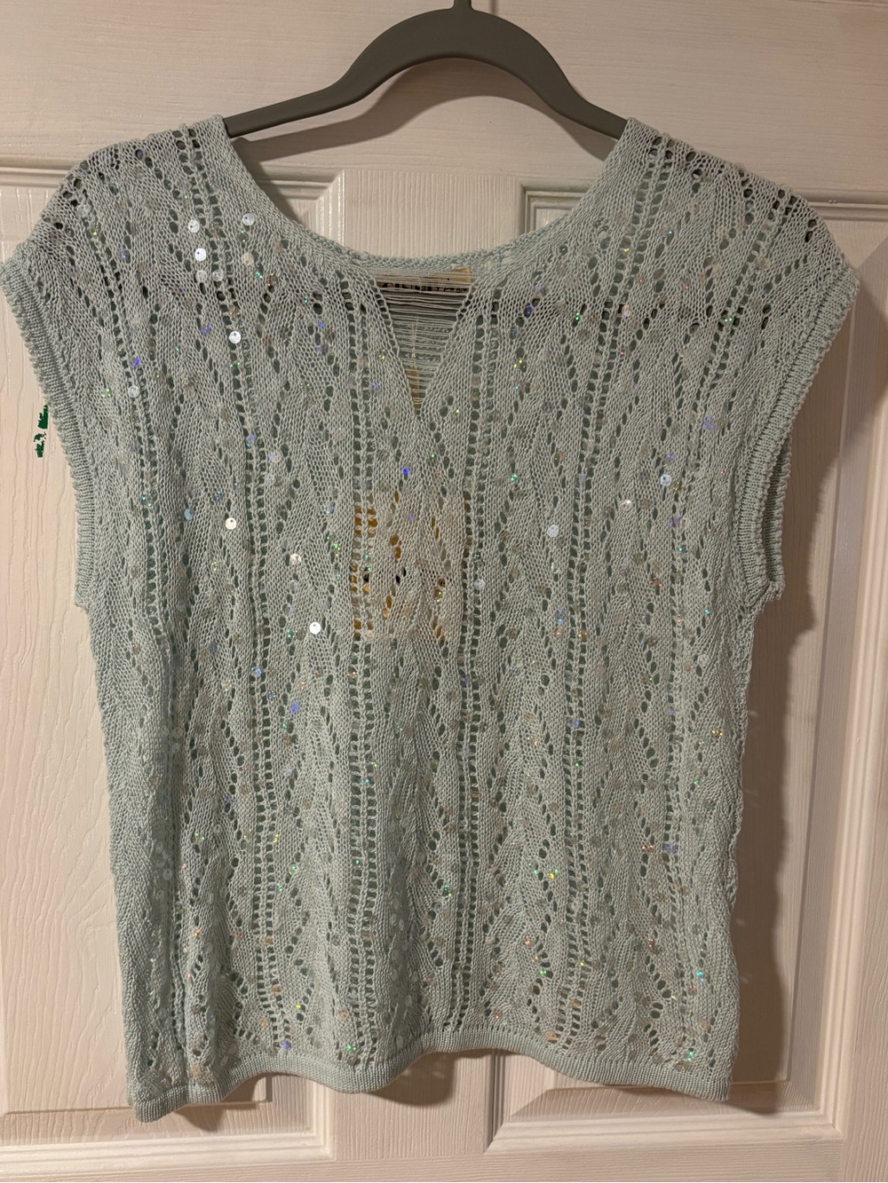 NWT Cinniya Light Mint Sequin Knit Sleeveless Top with Sequins S/M